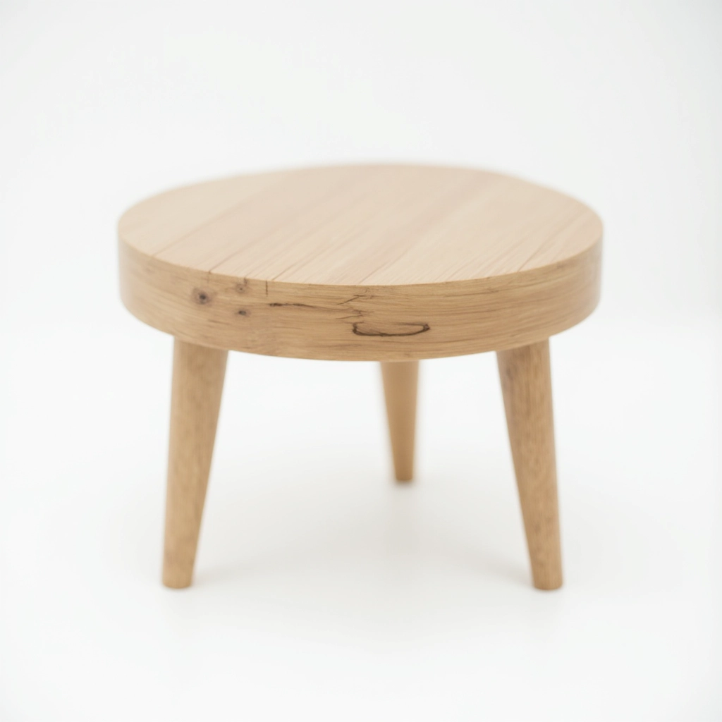 Natural oak wooden side table with clean Scandinavian design, light wood finish, simple tapered legs, front view, studio background